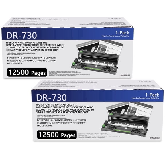DR-730 DR730 Drum Unit (Not Toner) 2-Pack Black Compatible for Brother DR 730 DR760 DR-760 for MFC-L2710DW MFC-L2750DW DCP-L2550DW HL-L2370DW Printer