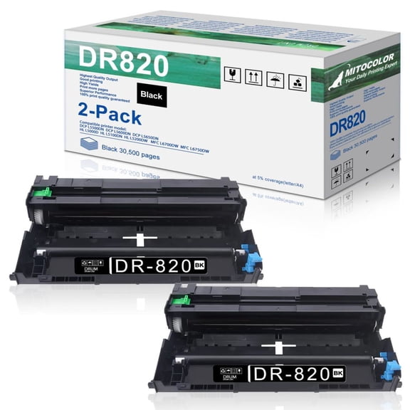 DR820 Black Drum Unit Compatible Replacement for Brother DCP-L5500DN HL-L5200DWT, 2 Pack