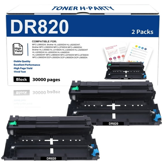 DR820 Drum Unit Kit | Compatible Drum Unit for Brother DR-820 DR820 DR 820 HL-L5100DNHL-L5200HL-L6200HL-L6300DW Printer (Black,2-Pack)