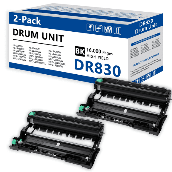 DR830 Drum unit Compatible for Brother DR-830 TN830 Drum Replacement for DCP-L2640DW HL-L2405W HL-L2460DW HL-L2480DW MFC-L2820DW MFC-L2900DW HL-L2400D Printer(No toner, 2 Pack)