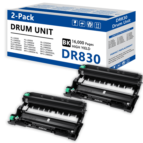 DR830 Drum unit Compatible for Brother DR-830 TN830 Drum Replacement for DCP-L2640DW HL-L2405W HL-L2460DW HL-L2480DW MFC-L2820DW MFC-L2900DW HL-L2400D Printer(No toner, 2 Pack)