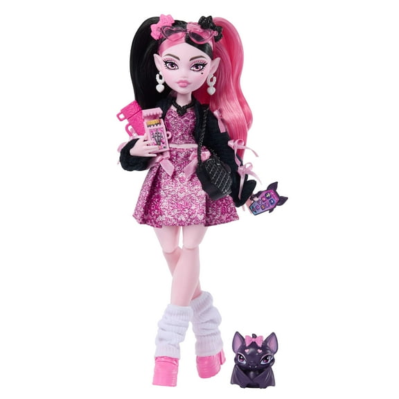 Monster High Draculaura Fashion Doll in Bow Dress with Pet Bat Count Fabulous and 7 Accessories