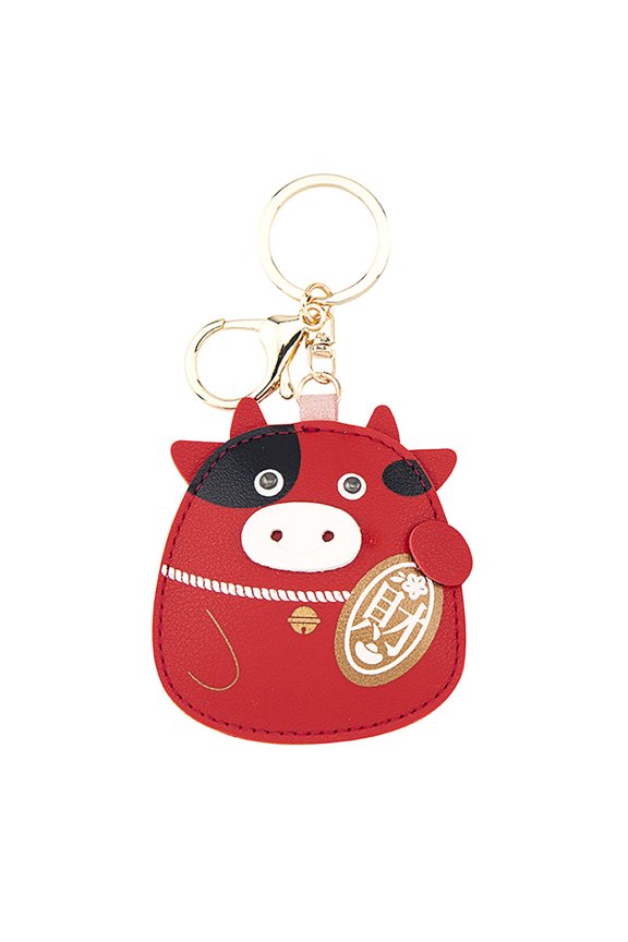 1 Pc Cow Key Chain Red Pu Alloy for New Year present 7.8x2.7in