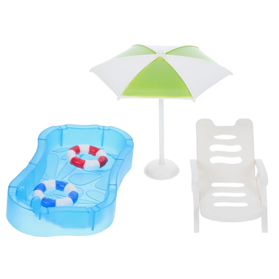 OUNONA Dollhouse Swimming Pool Accessory Set with Green Plastic Beach Chair and Umbrella for Miniature Decor 1 Set