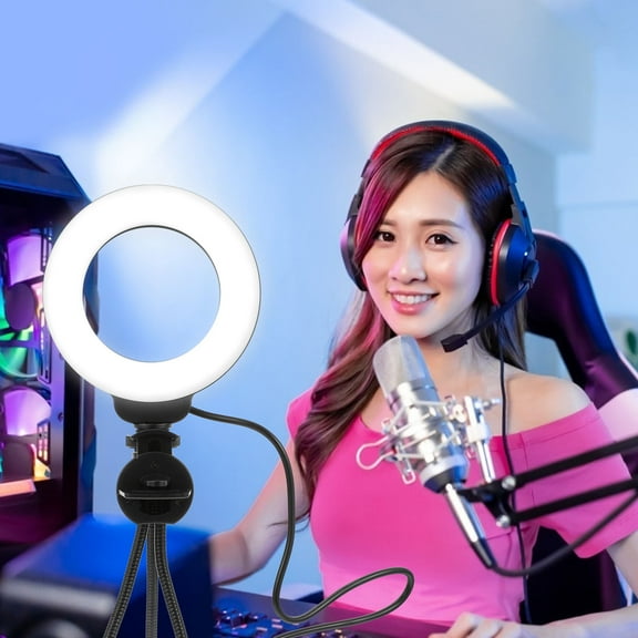 DRAFIDEEP 1 Set Video Light Black Round 5V USB Power Supply For Video Calls