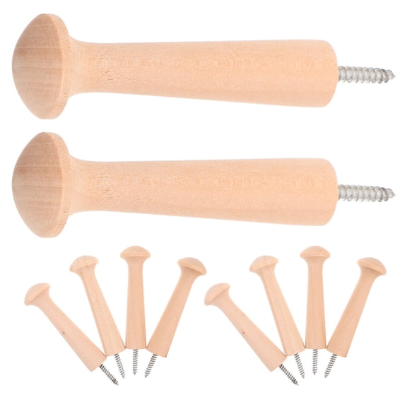 OUNONA 10Pcs Wood Wall Hooks Natural Beige Screw in Decorative Pegs for Storage and Organization