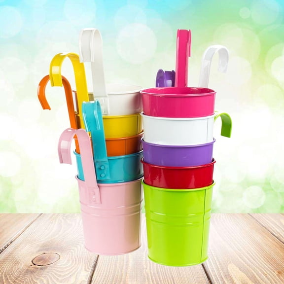 DRAFIDEEP 10Pcs Iron Hanging Bucket Colorful for Balcony Garden Plant Flower Pots Planter