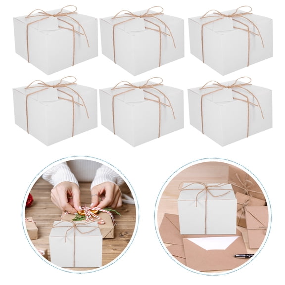 DRAFIDEEP 10Pcs White Cardboard Present Boxes with Hemp Rope and Tags Durable Square Packaging for Craft and Giving
