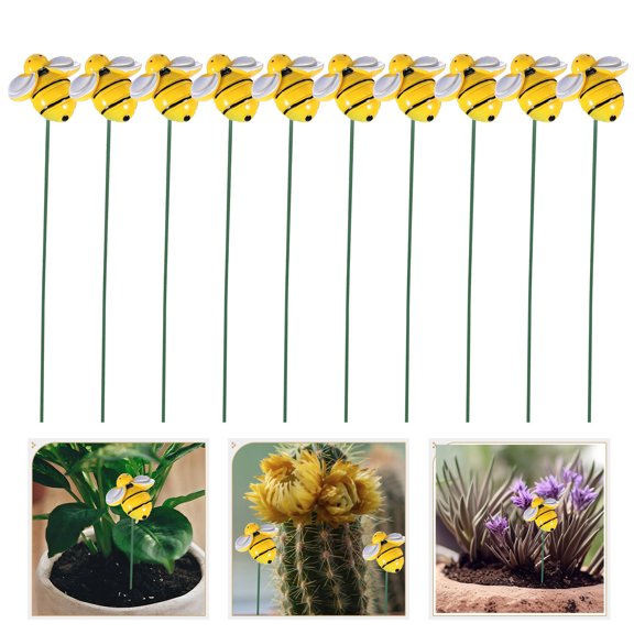 DRAFIDEEP 10Pcs Durable Iron and Plastic Bee Stake Decor for Garden and Planter