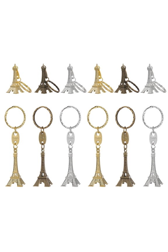 12Pcs Assorted Color Eiffel Tower Key Chain Retro Pendant for Friends Family Bag Decoration