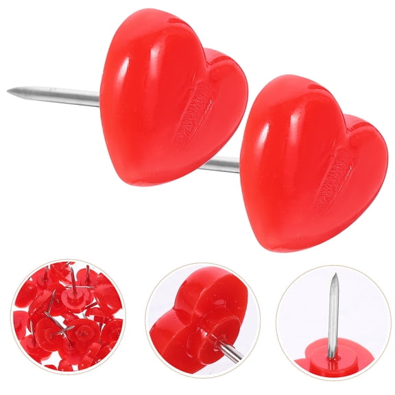 DRAFIDEEP 150Pcs Heart Shaped Push Pin Decorative Tacks Red Iron Geography Lessons Travel Planning