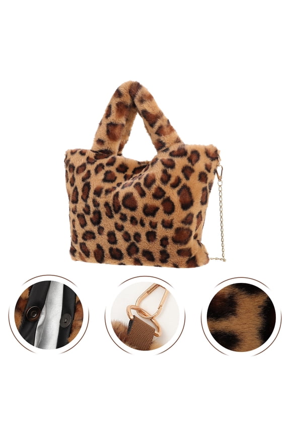 1Pack Leopard Print Purse for Women Plush Material Rectangular Shape for Various Occasions