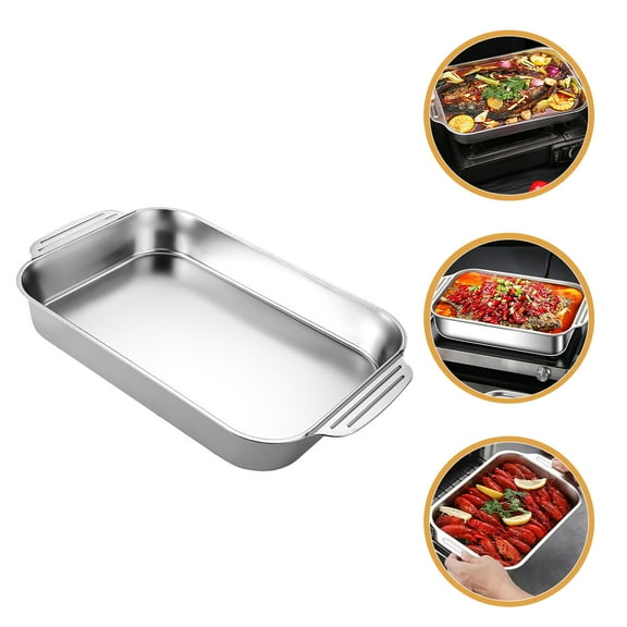 DRAFIDEEP 1Pack Rectangular Baking Pan Stainless Steel Silver 15.7X9.5X2.2In For Even Heat Distribution Home Cooking