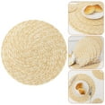 thumbnail image 1 of DRAFIDEEP 1Pack Wheat Straw Round Placemat Heat Resistant Tableware Cushion 14.15in Yellow, 1 of 8
