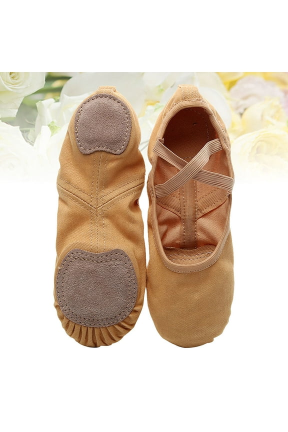1Pair Beige Elastic Ballet Shoes with Anti Slip Sole for Adult Ballroom and Modern Dance