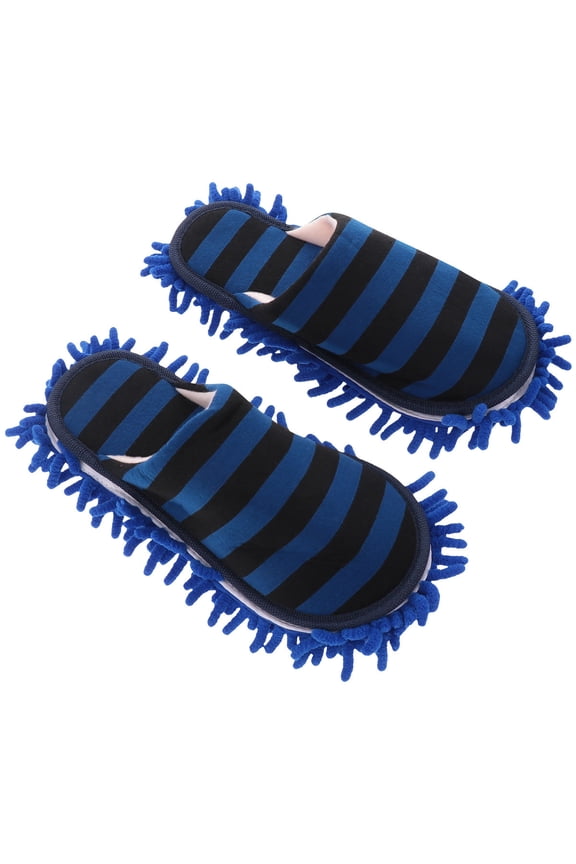 1Pair Chenille Slipper Floor Clean Slippers with Microfiber Sole for Hardwood Tile and Vinyl Floors Blue