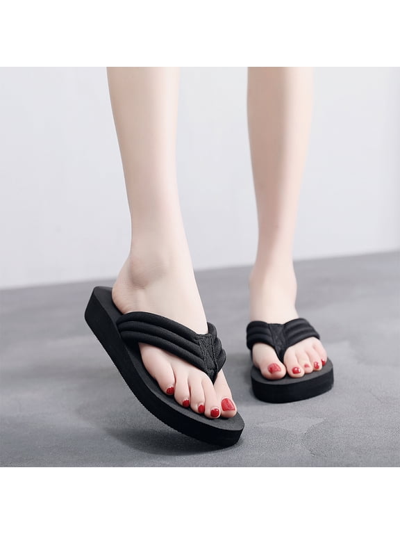Women's Black Platform Slippers, Anti- Sole, Comfortable Outdoor Footwear Pair