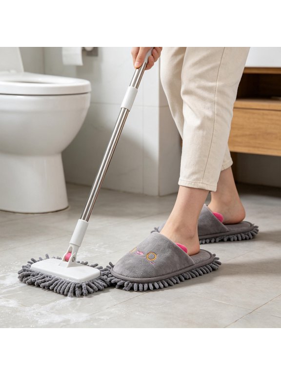 Grey Microfiber Mop Slippers with Nonslip Sole for Home Cleaning and Multipurpose Use