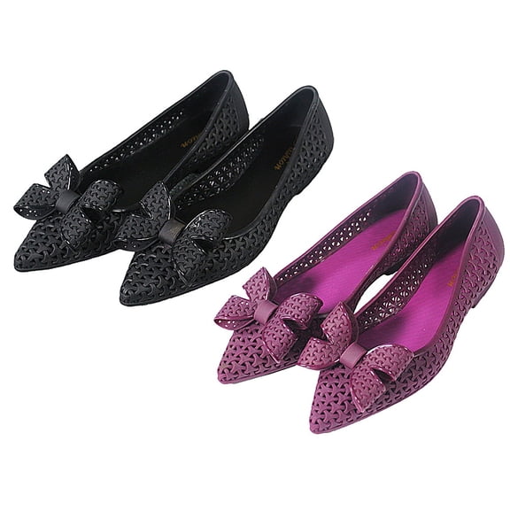 DRAFIDEEP Women's Bowknot Pointed Toe Flats, Breathable PVC Material, Hollow Out Design, Comfortable Low Heel Casual Shoes