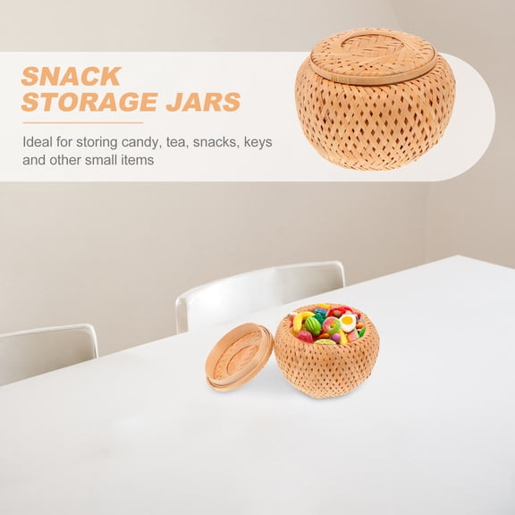 DRAFIDEEP 1Pc Bamboo Storage Can Khaki Woven Container for Home Use Ideal for Candy Tea and Snacks