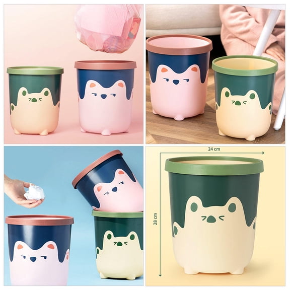 DRAFIDEEP 1Pc Cartoon Bear Shape Yellow Green Plastic Trash Can For Bedroom Garbage Disposal