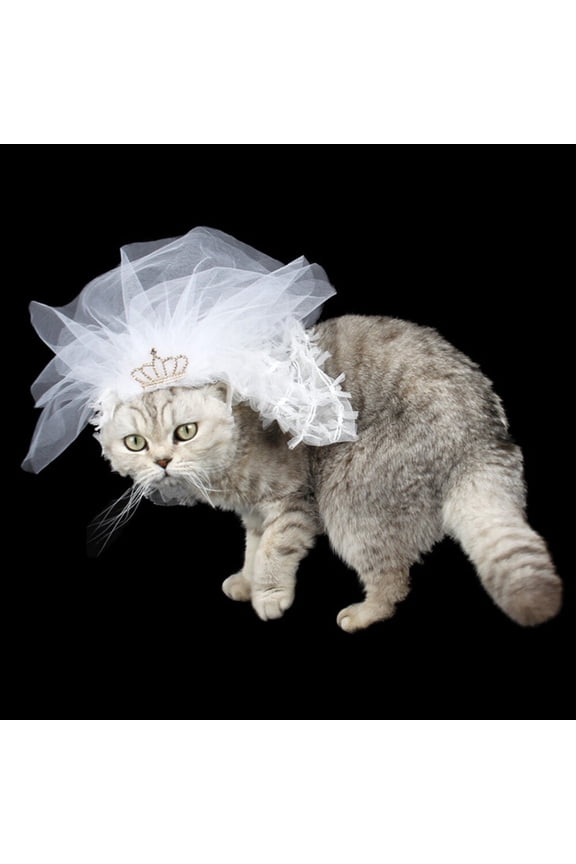 1Pc White Cat Wedding Dress Lace Fabric with Crown Suitable for Most Pets