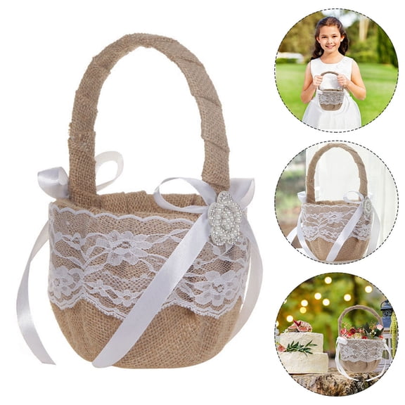 DRAFIDEEP 1Pcs Lace Flower Basket Plastic Flower Petal Holder For Flower Girls Round Shape Banquets