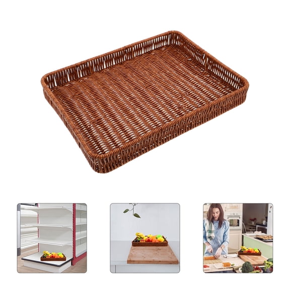 DRAFIDEEP 1Pcs Woven Flowers Basket Fruit And Vegetable Display Plastic Flat For Business Owners