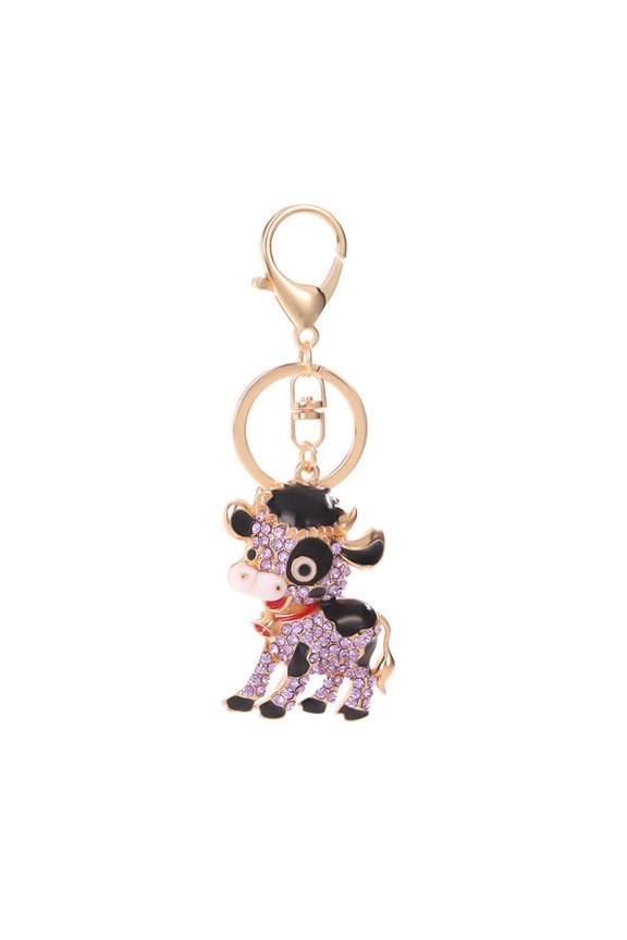 1Set Cow Keyring Purple Metal Pendant for Women's Bags and Keys with Everyday Use and present