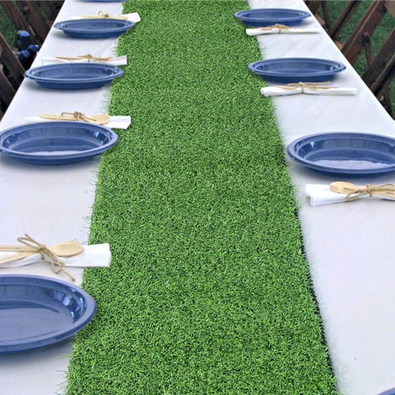 DRAFIDEEP 1Set Table Runners Artificial Grass Table Runner 120X35.5In Green Rectangular PP PE
