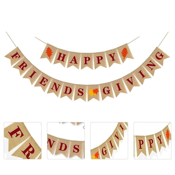 DRAFIDEEP 1Set Thanksgiving Friends Theme Banners Khaki Linen Cloth Flag Shape Decoration for Festive Occasions