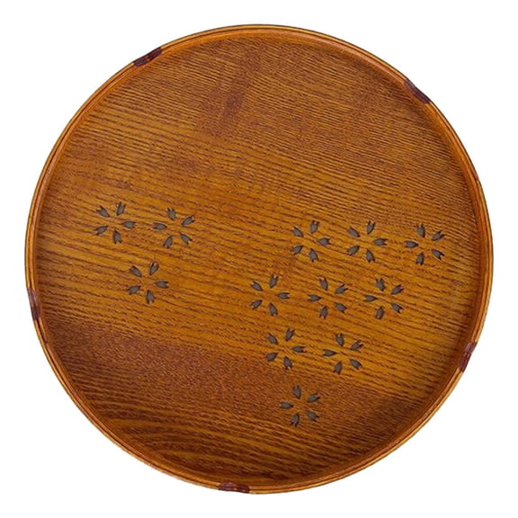 DRAFIDEEP 1pc Round Wooden Tray Hollow Design for Snacks and Fruits Wood Color Tea Board for Tables Stylish Storage