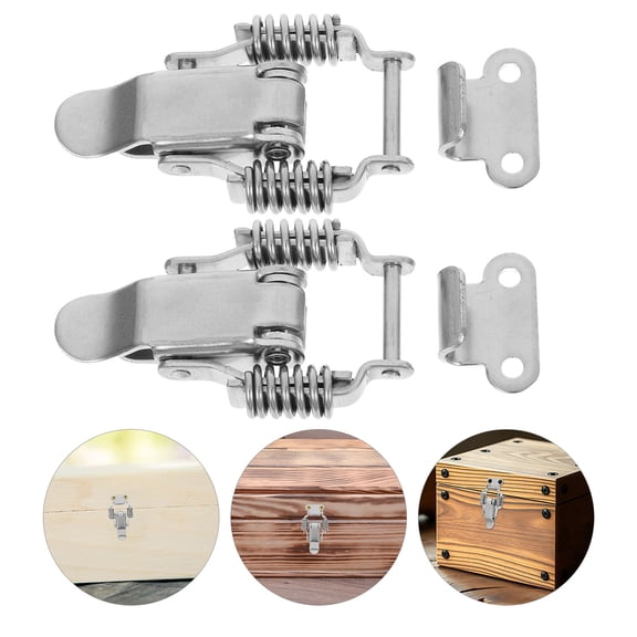 OUNONA 2Pairs Spring Loaded Stainless Steel Toggle Locks for Toolbox Strong Keyless Clasp