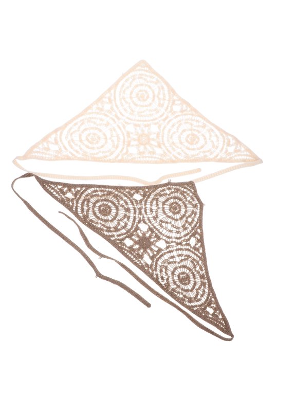 2 Pcs Crochet Triangle Bandana, Yarn Knit Hair Scarf Kerchief, Boho Wrap Decorative Hair Accessory for Women