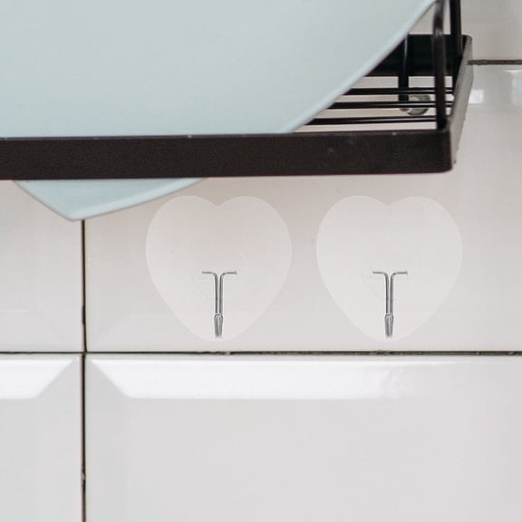 DRAFIDEEP 20Pcs Clear Heart Shaped Self Adhesive Hooks Nail Free Strong Loadbearing Utility Wall Hooks for Home