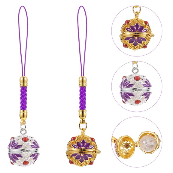 DRAFIDEEP 2Pcs Essential Oil Perfume Diffuser Copper Mobile Phone Pendants Silver Purple 11.8x1x1in Shaped