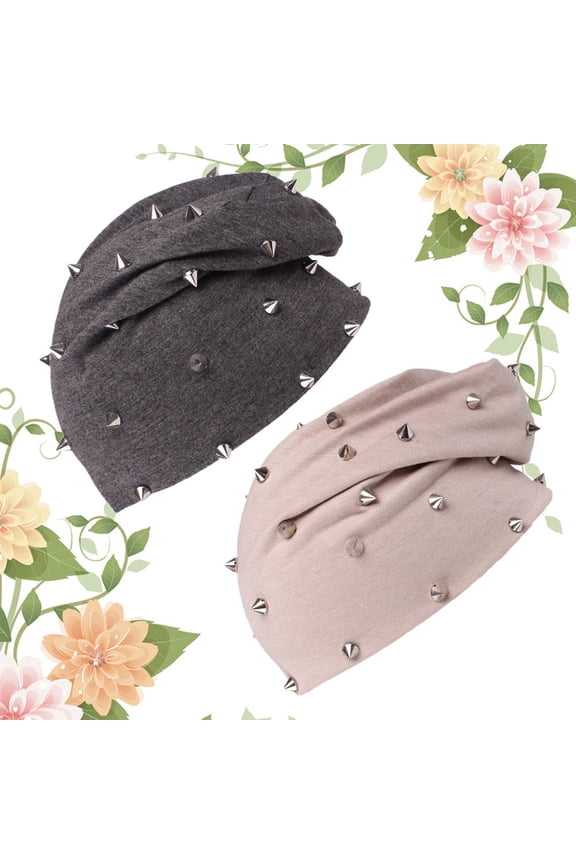 2-Pack Punk Rivet Beanie Caps Cotton Warm Hats Random Colors for Fall and Winter Season