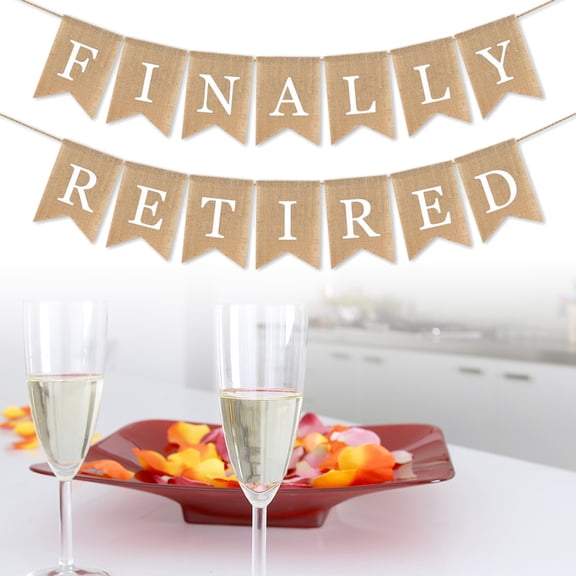 DRAFIDEEP 2-Pack Retirement Banner Linen Garland with Unique Letter Design Light Brown Party Decoration Flags