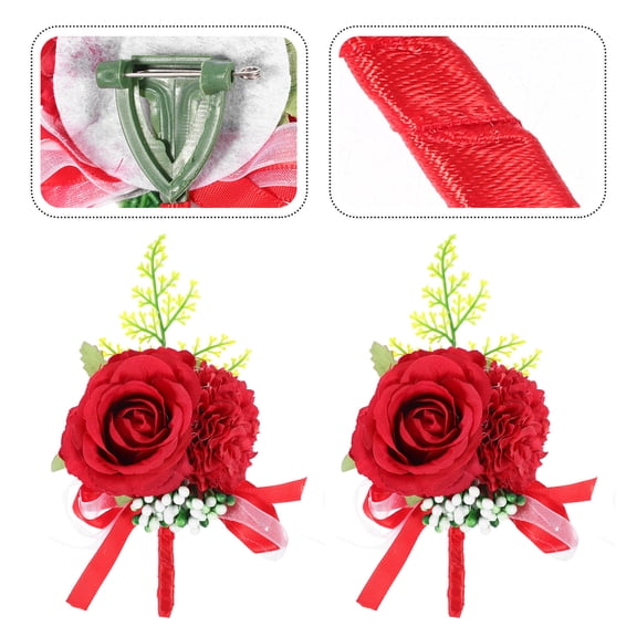 DRAFIDEEP Faux Flower Corsage Red 2Pcs 4.3X3.9in Wedding Decoration