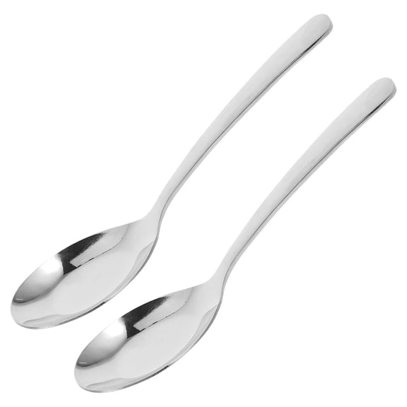 DRAFIDEEP Set of 2 Stainless Steel Short Handle Serving Spoons Perfect for Dumplings, Cereal, and Everyday Use