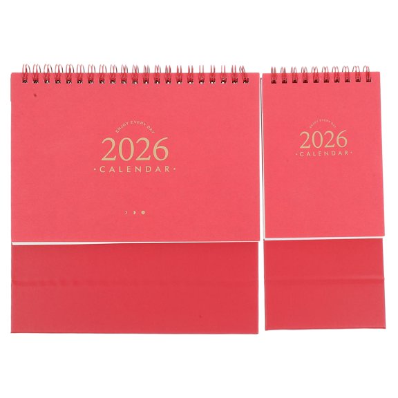 OUNONA 2-Pack 2026 Small Red Desktop Calendars with Daily Planner for Home, Office, and Study Organization