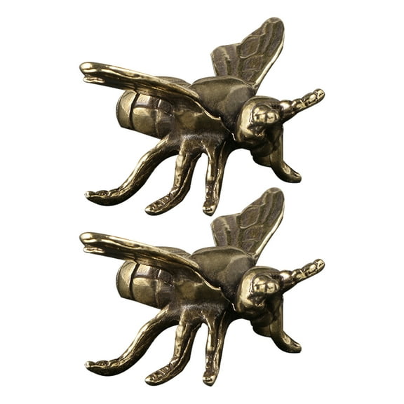 DRAFIDEEP 2Pcs Tabletop Bee Sculpture Golden Brass for Home and Office Decoration