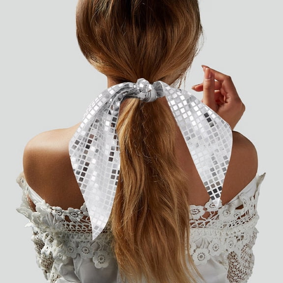 DRAFIDEEP 2-Pack Sparkling Sequin Bow Hair Scrunchies for Women, Stylish Ponytail Holders Perfect for Disco and Party Events
