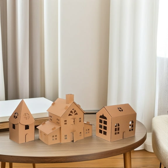 OUNONA 3Pcs Paper Model House Kit Khaki for Creative Crafting and Family Bonding Activities