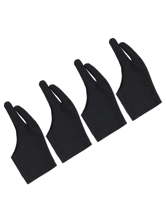 4 Pcs Artist Two Finger Glove for Drawing and Painting, Size L Black