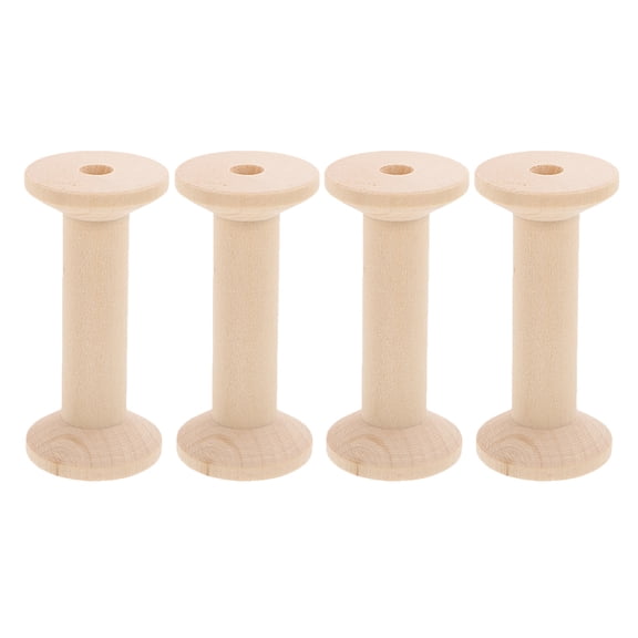 DRAFIDEEP 4PCS Large Beige Wood Spools Smooth Winding Thread Holders for Home Sewing and Craft Projects