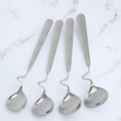DRAFIDEEP 4Pcs Curving Handle Stainless Steel Tea Spoons for Home Use with Polished Finish