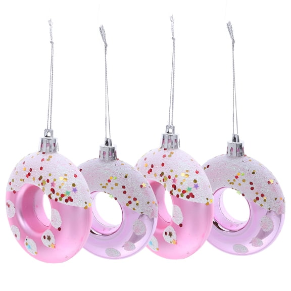 OUNONA Artificial Donuts Pink Plastic Hanging Decorations for Christmas 4Pcs