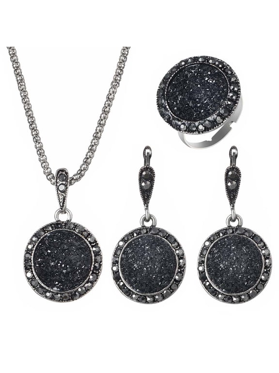 4-Piece Black Crushed Stone Jewelry Set for Women, Picnic, Bridal, Fashion Accessories