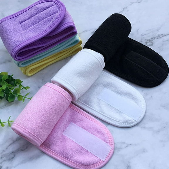 DRAFIDEEP 4Pcs White Sweat Absorbent Hair Hoops Facial Headbands with Sticky Tape for Spa and Makeup